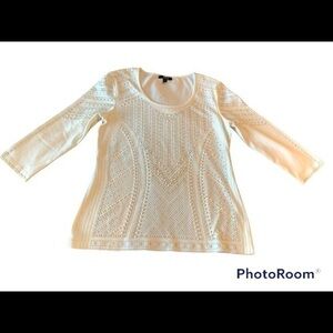 Grayse Embellished Studded Rhinestone Top Blouse White Grey Silver Size M